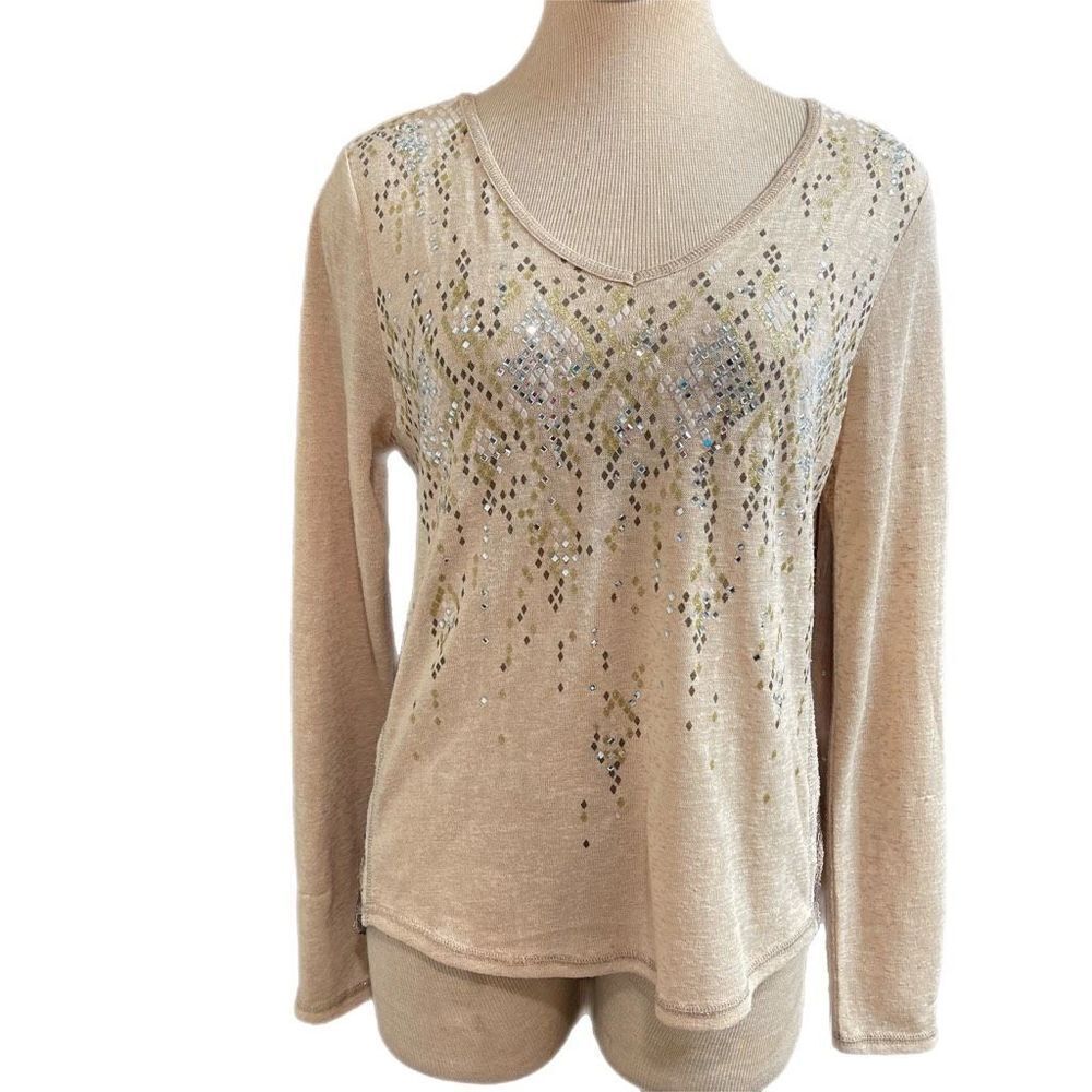 Miss Me Studded Crystal Long Sleeve Shirt Size Medium